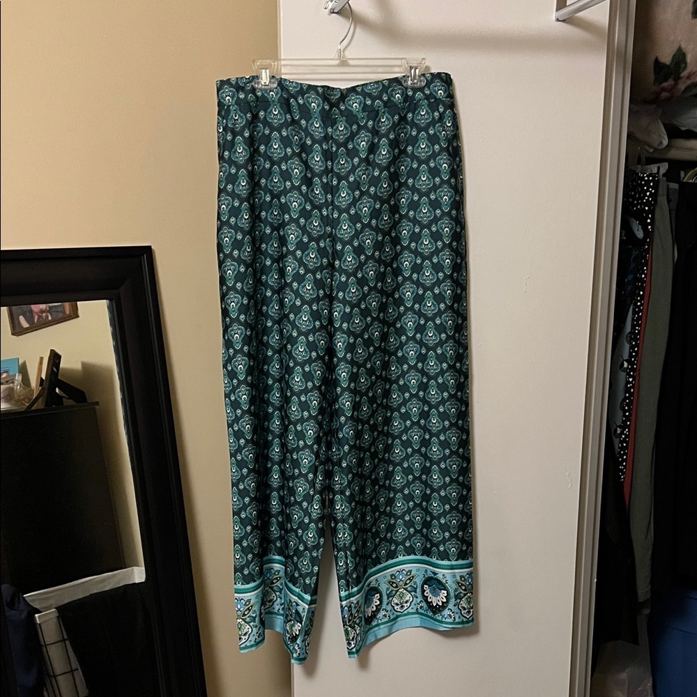 LOFT Dark Green Paisley Pants